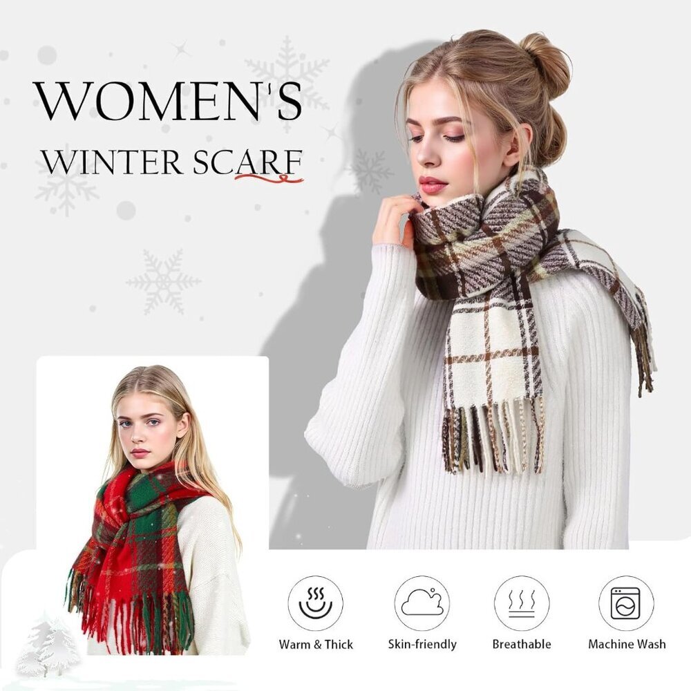 Womens Winter Scarf, Fashion Cashmere Feel Plaid Scarfs for Women, Pashmina Shaw - Picture 8 of 9
